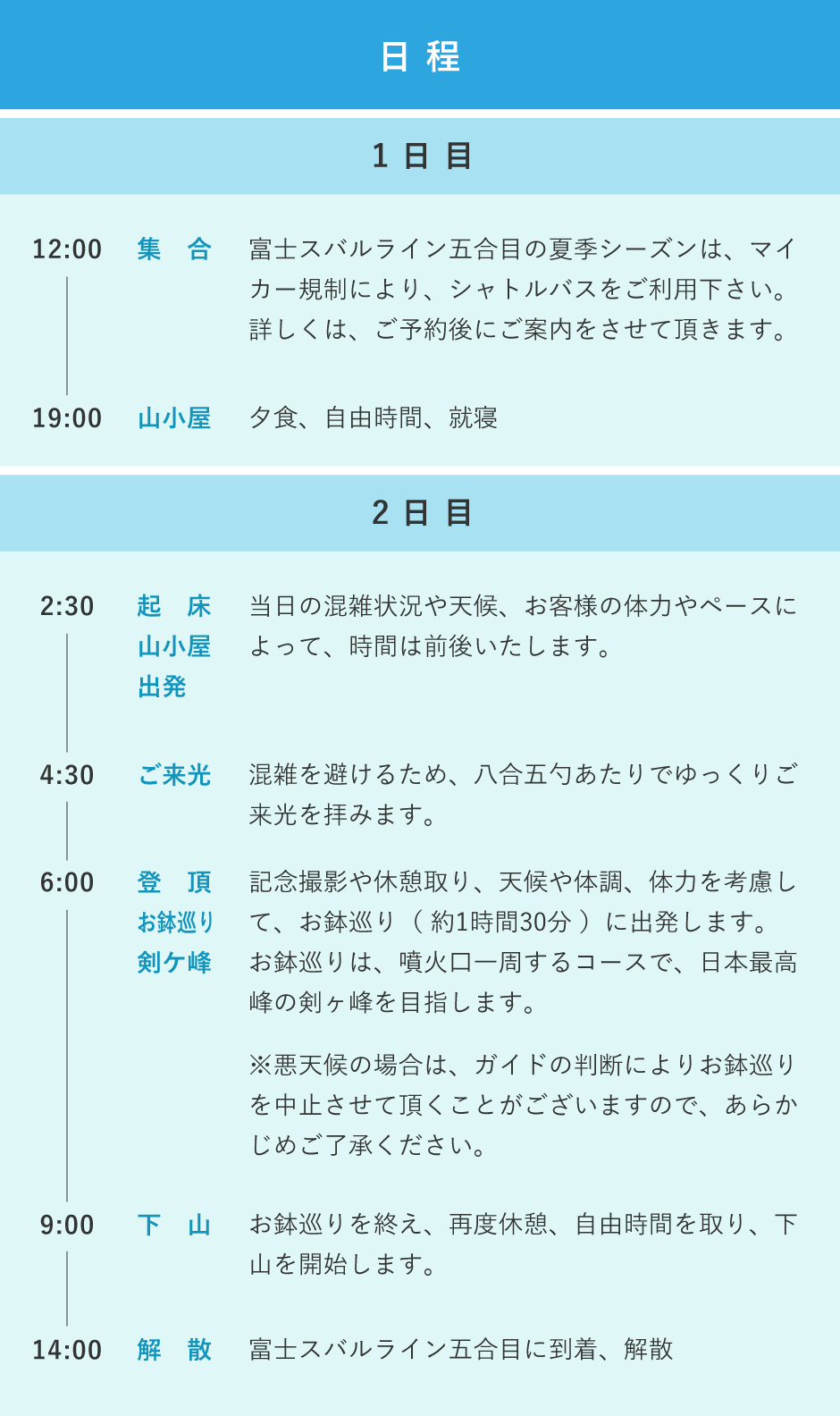富士登山スタンダード　日程