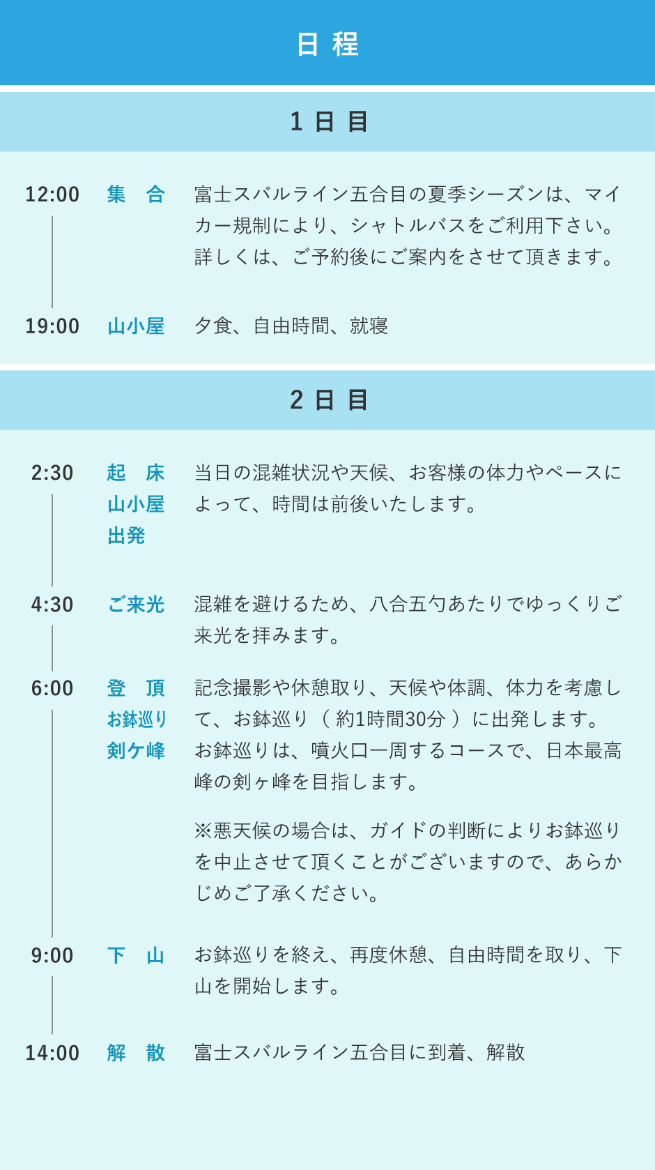 富士登山プライベート　日程